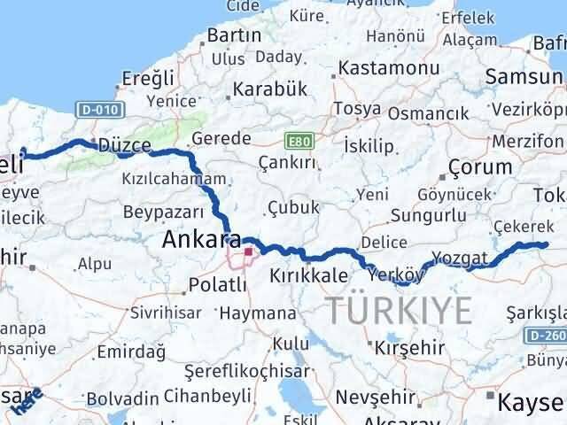 Sakarya Sulusaray Tokat Arası Kaç Km - Yol Haritası