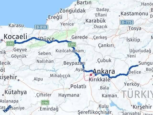 Sakarya Sungurlu Çorum Arası Kaç Km - Yol Haritası