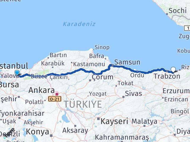 Sakarya Sürmene Trabzon Arası Kaç Km - Yol Haritası