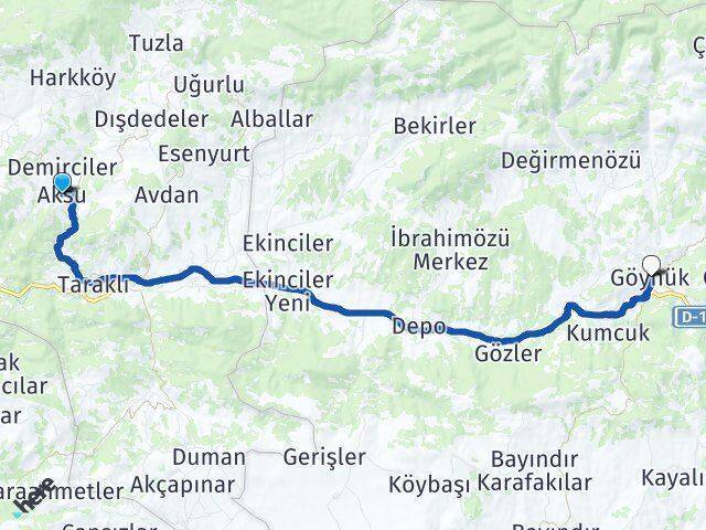 Aksu Göynük Arası Kaç Km - Yol Tarifi