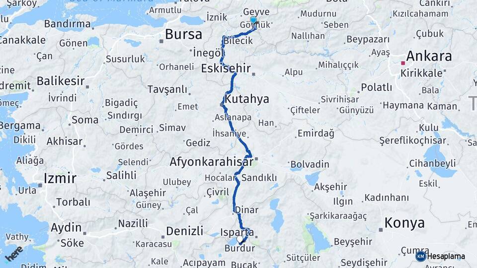 Sakarya Taraklı Burdur Arası Kaç Km - Yol Haritası