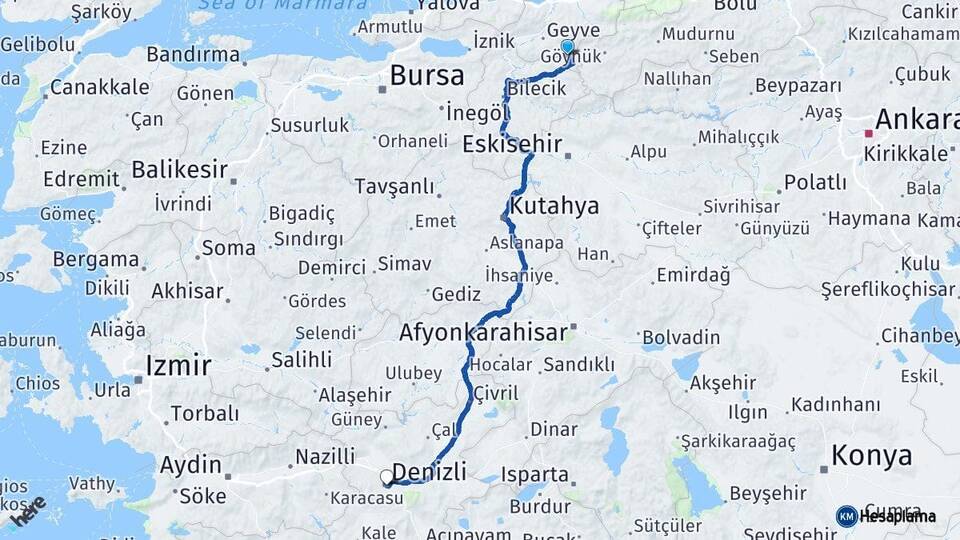Sakarya Taraklı Denizli Arası Kaç Km - Yol Haritası