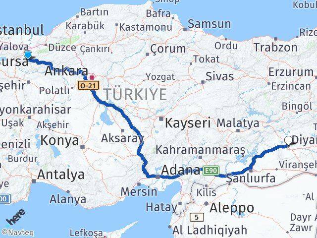Sakarya Taraklı Diyarbakır Arası Kaç Km - Yol Haritası