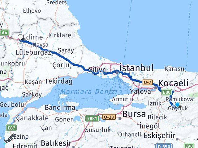 Sakarya Taraklı Edirne Arası Kaç Km - Yol Haritası