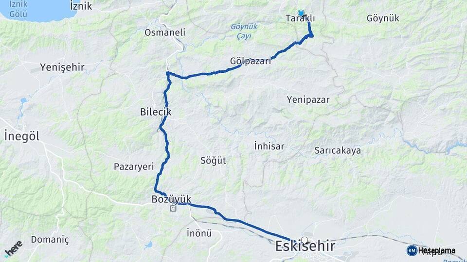 Sakarya Taraklı Eskişehir Arası Kaç Km - Yol Haritası
