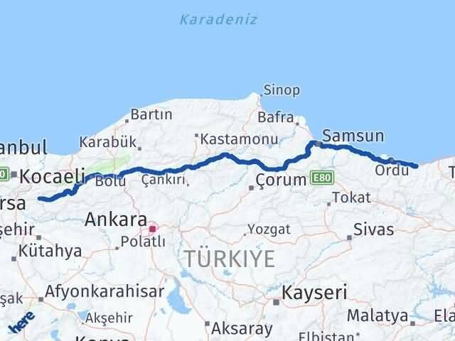 Sakarya Taraklı Giresun Arası Kaç Km - Yol Haritası