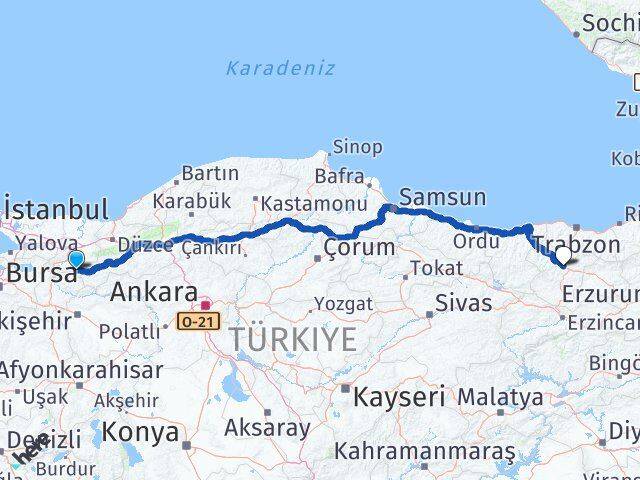 Sakarya Taraklı Gümüşhane Arası Kaç Km - Yol Haritası