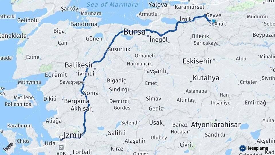 Sakarya Taraklı İzmir Arası Kaç Km - Yol Haritası