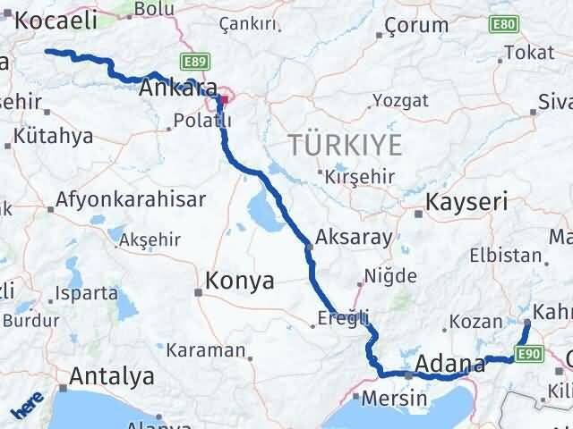 Sakarya Taraklı Kahramanmaraş Arası Kaç Km - Yol Haritası