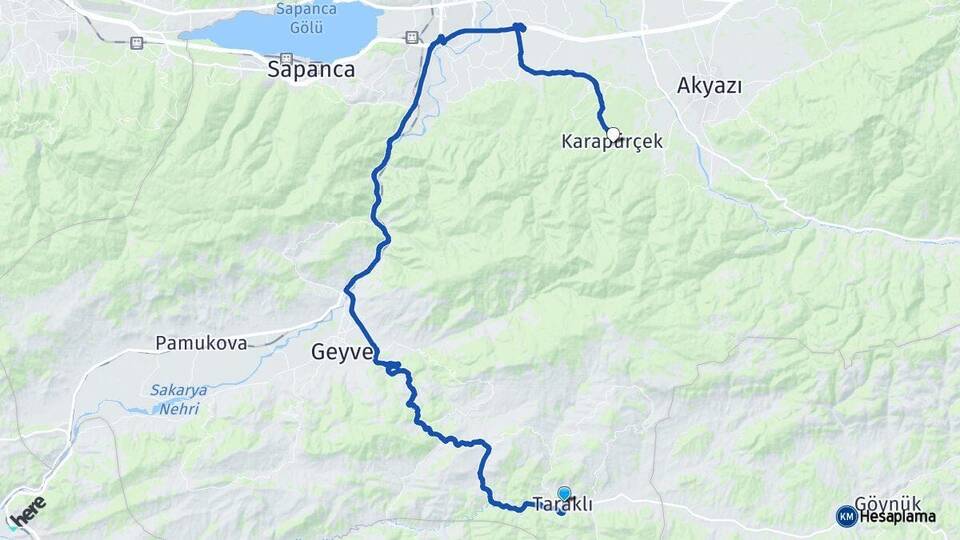 Sakarya Taraklı Karapürçek Arası Kaç Km - Yol Haritası
