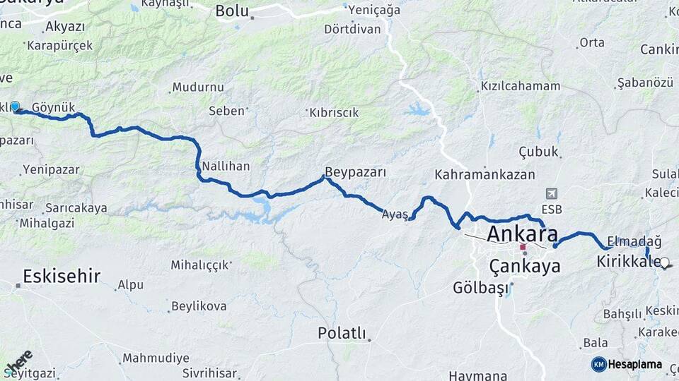Sakarya Taraklı Kırıkkale Arası Kaç Km - Yol Haritası