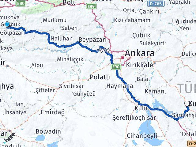 Sakarya Taraklı Kırşehir Arası Kaç Km - Yol Haritası