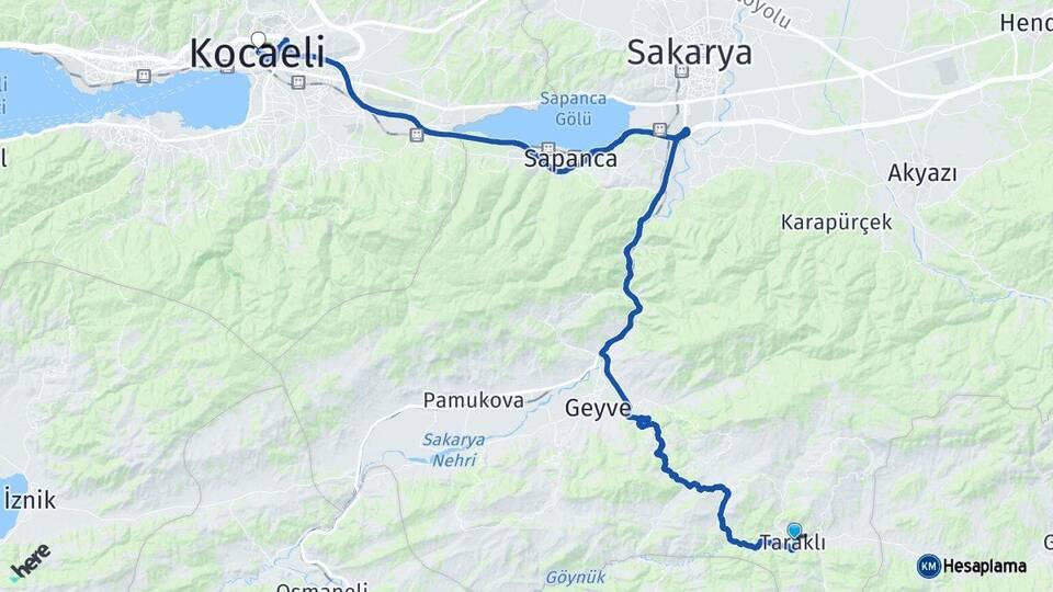 Sakarya Taraklı Kocaeli Arası Kaç Km - Yol Haritası
