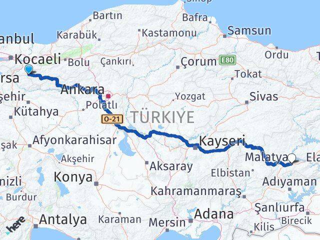 Sakarya Taraklı Malatya Arası Kaç Km - Yol Haritası