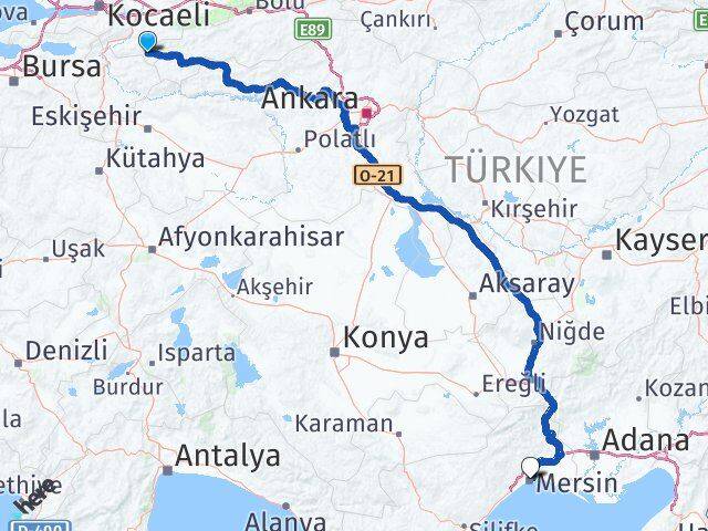 Sakarya Taraklı Mersin Arası Kaç Km - Yol Haritası