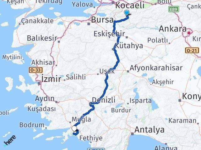 Sakarya Taraklı Muğla Arası Kaç Km - Yol Haritası