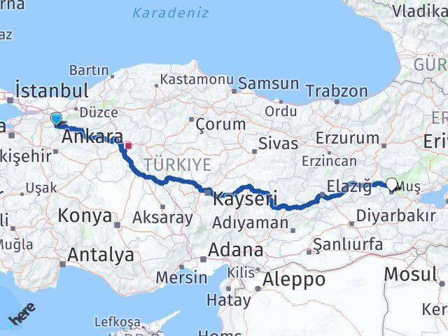 Sakarya Taraklı Muş Arası Kaç Km - Yol Haritası
