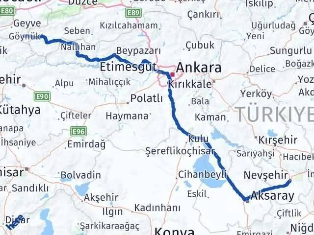 Sakarya Taraklı Nevşehir Arası Kaç Km - Yol Haritası