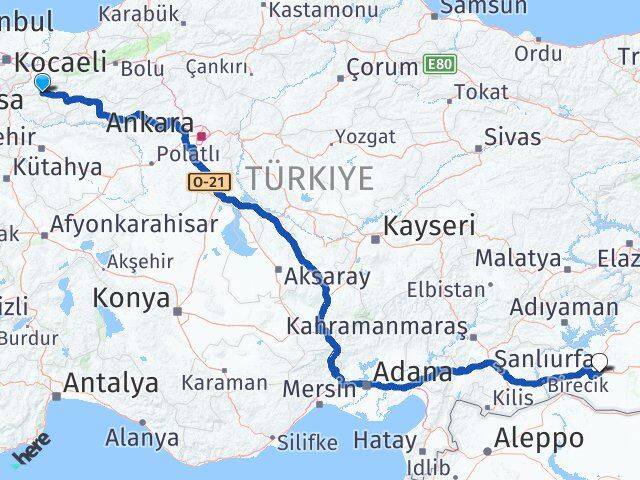 Sakarya Taraklı Şanlıurfa Arası Kaç Km - Yol Haritası