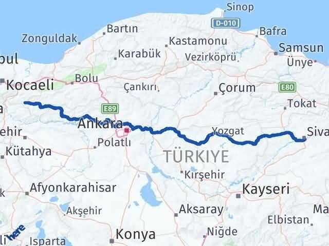 Sakarya Taraklı Sivas Arası Kaç Km - Yol Haritası