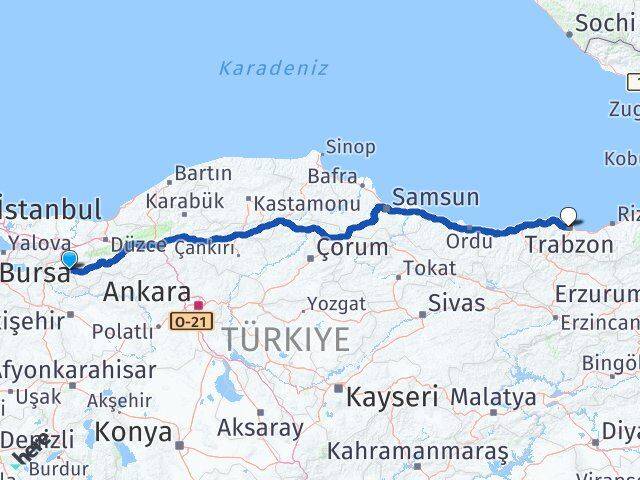 Sakarya Taraklı Trabzon Arası Kaç Km - Yol Haritası