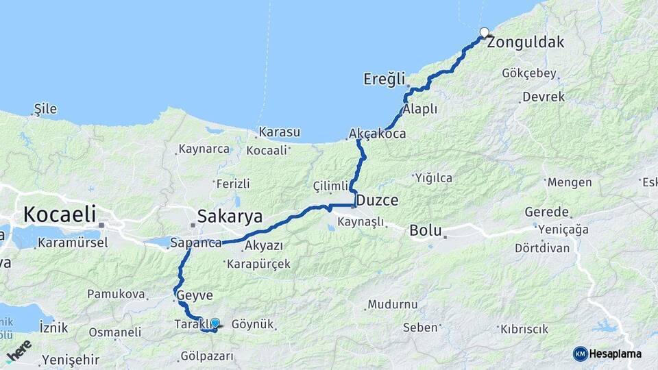 Sakarya Taraklı Zonguldak Arası Kaç Km - Yol Haritası