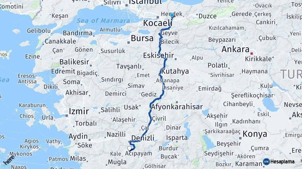 Sakarya Tavas Denizli Arası Kaç Km - Yol Haritası