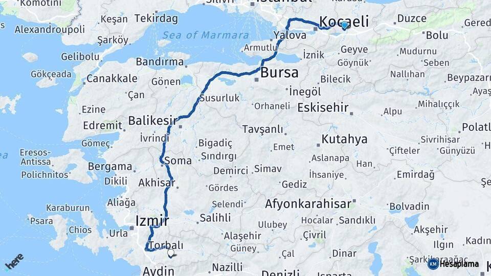 Sakarya Tire İzmir Arası Kaç Km - Yol Haritası