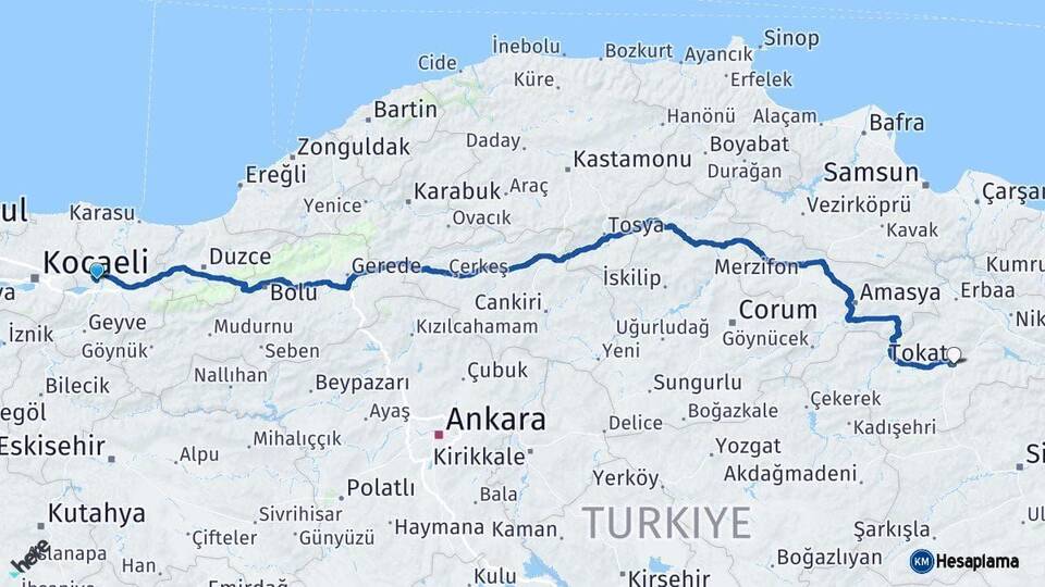 Sakarya Tokat Arası Kaç Km - Yol Haritası