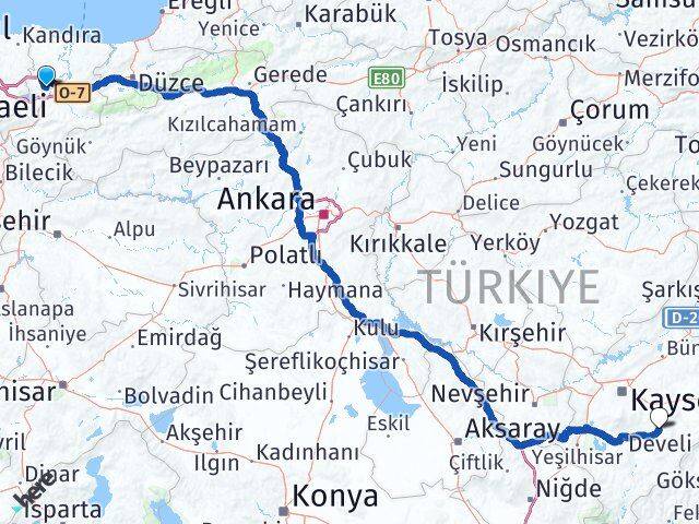 Sakarya Tomarza Kayseri Arası Kaç Km - Yol Haritası