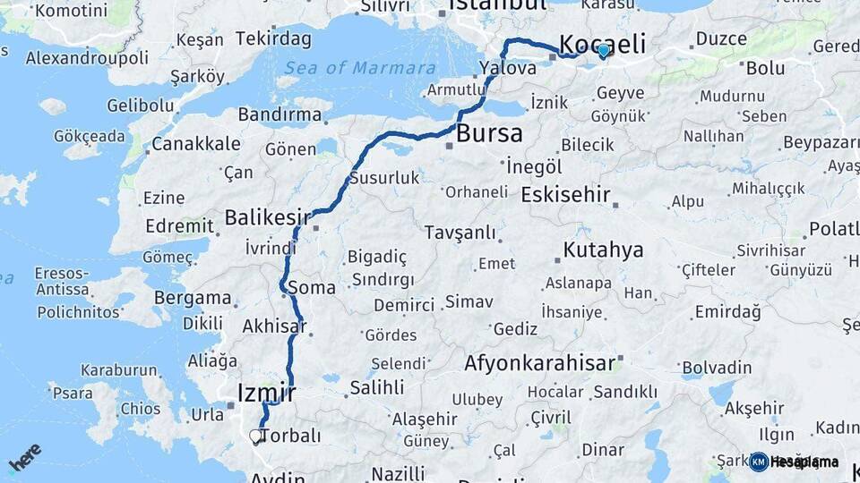 Sakarya Torbalı İzmir Arası Kaç Km - Yol Haritası