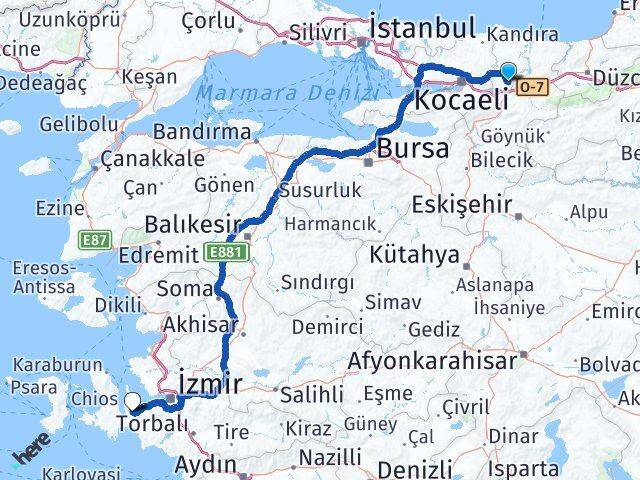 Sakarya Urla İzmir Arası Kaç Km - Yol Haritası