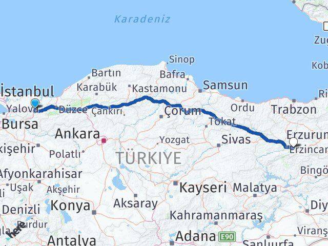 Sakarya Üzümlü Erzincan Arası Kaç Km - Yol Haritası