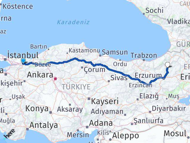 Sakarya Uzundere Erzurum Arası Kaç Km - Yol Haritası