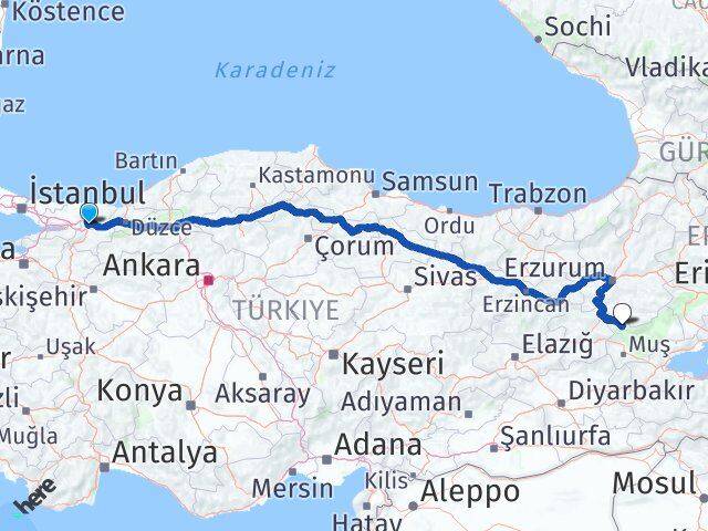 Sakarya Varto Muş Arası Kaç Km - Yol Haritası