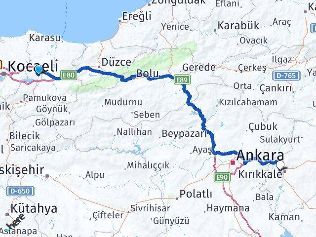 Sakarya Yahşihan Kırıkkale Arası Kaç Km - Yol Haritası