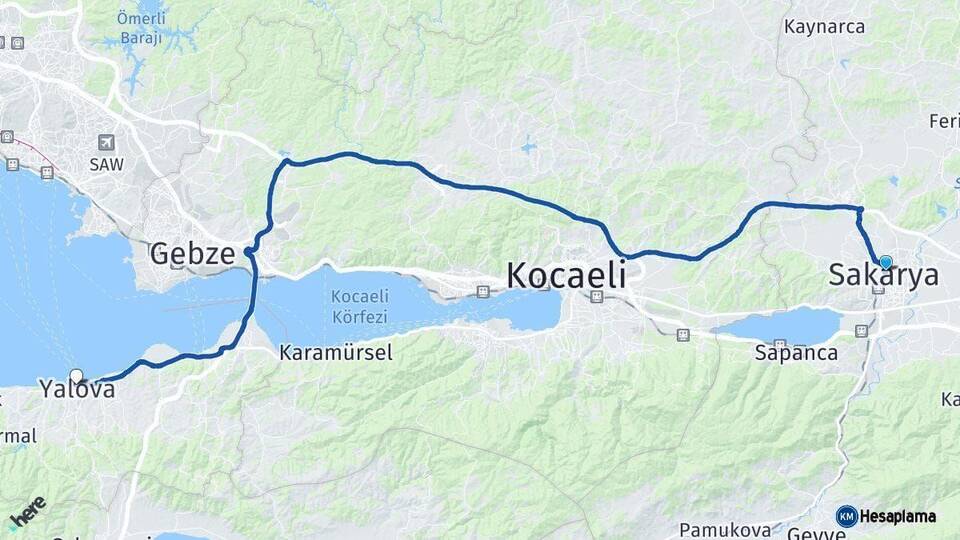 Sakarya Yalova Arası Kaç Km - Yol Haritası