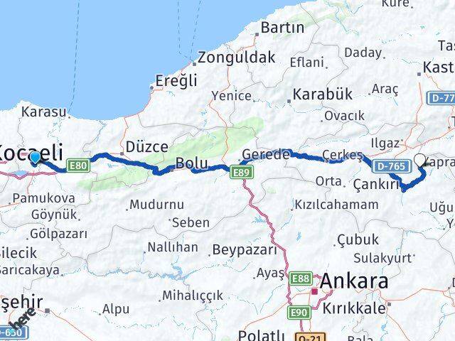 Sakarya Yapraklı Çankırı Arası Kaç Km - Yol Haritası