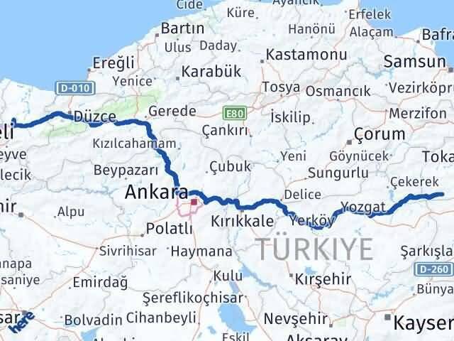 Sakarya Yeşilyurt Tokat Arası Kaç Km - Yol Haritası