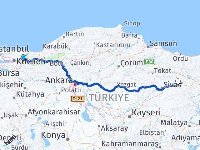 Sakarya Zara Sivas Arası Kaç Km - Yol Haritası