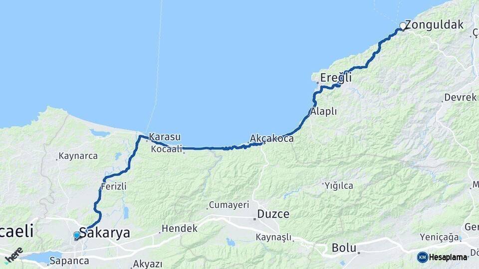 Sakarya Zonguldak Arası Kaç Km - Yol Haritası