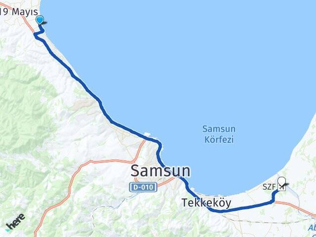 Dereköy Çarşamba Havalimanı Arası Kaç Km - Yol Tarifi