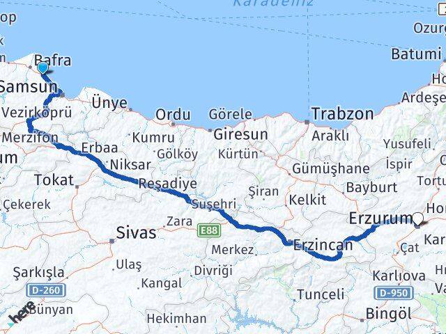 19 Mayıs Erzurum Arası Kaç Km - Yol Tarifi