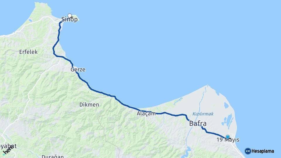 Samsun 19 Mayıs Sinop Arası Kaç Km - Yol Haritası