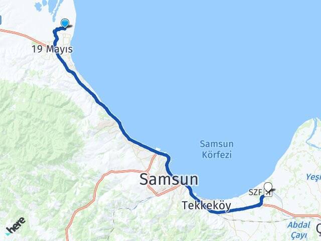 Yörükler Çarşamba Havalimanı Arası Kaç Km - Yol Tarifi