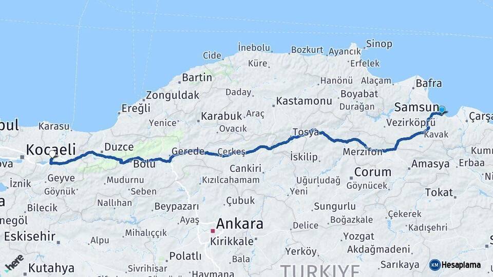 Samsun Adapazarı Sakarya Arası Kaç Km - Yol Haritası