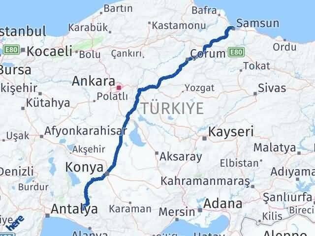 Samsun Akseki Antalya Arası Kaç Km - Yol Haritası