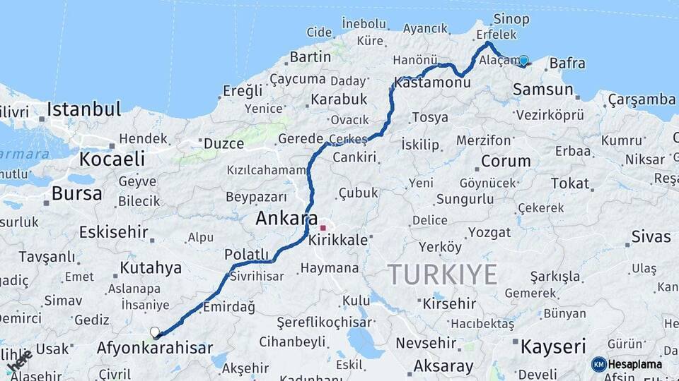 Alaçam Afyonkarahisar Arası Kaç Km - Yol Tarifi