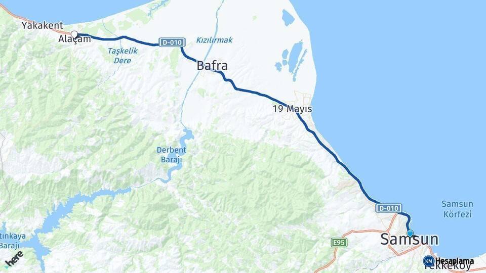 Samsun Alaçam Arası Kaç Km - Yol Haritası