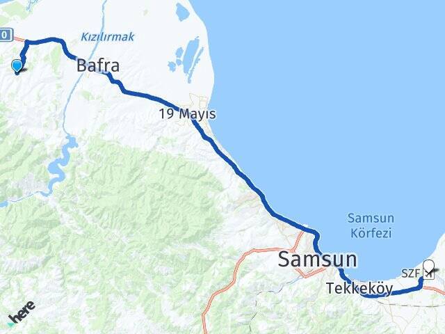 Aşağı Akgüney Çarşamba Havalimanı Arası Kaç Km - Yol Tarifi